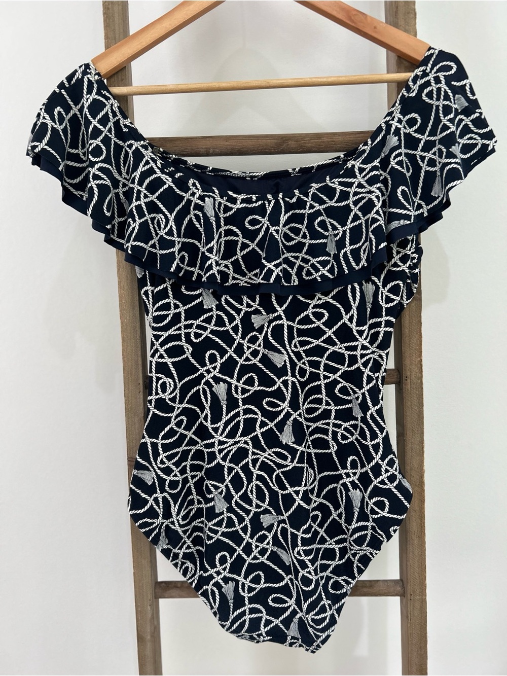 Michael Kors Nautical Twisted Rope Off The Shoulder One Piece Swimsuit Size 14 - Picture 4 of 9